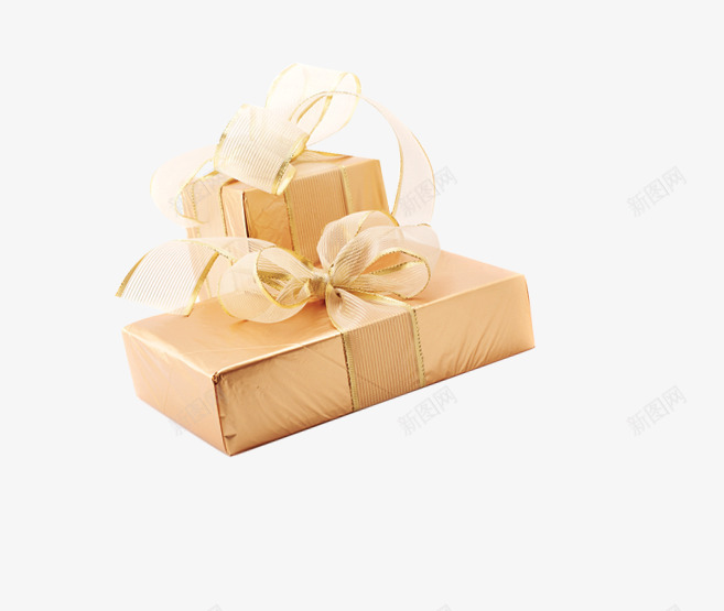 金色礼盒装饰png免抠素材_新图网 https://ixintu.com 圣诞海报装饰 圣诞节 礼物盒 节日元素 金丝带 金色