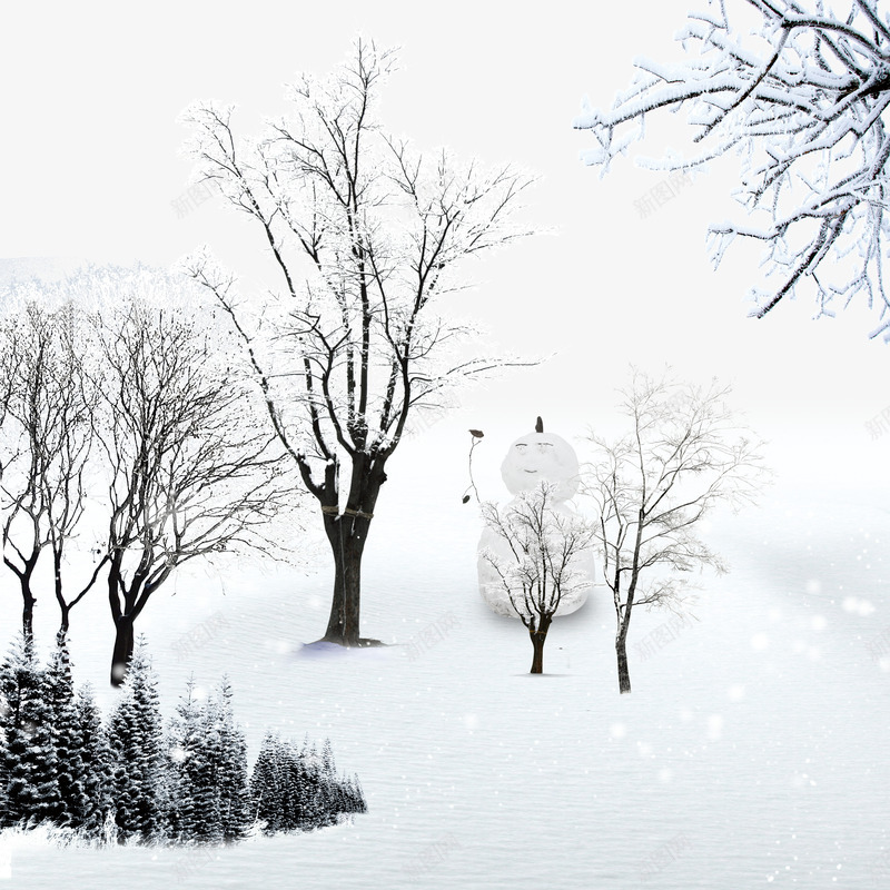 园林中的雪人psd免抠素材_新图网 https://ixintu.com 下雪 下雪天 园林树木 雪 雪人