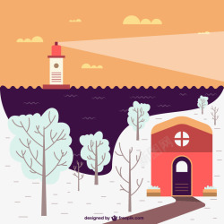 卡通冬季海港风景素材