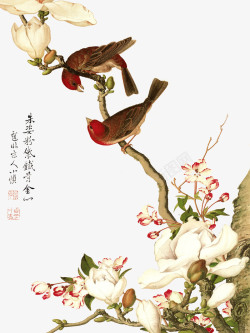 中国传统印章中国风花鸟画PSD高清图片