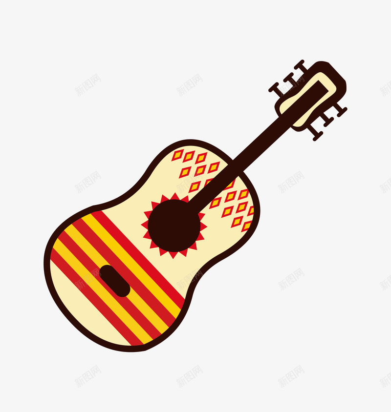 复古风吉他手绘图png免抠素材_新图网 https://ixintu.com 乐器 吉他 复古风 手绘图 演奏 花纹图案