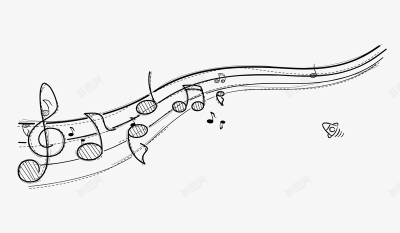 com 八分音符 卡通 手繪 音符 音符花邊 黑白線稿