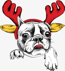 卡通动物圣诞背景图片戴着圣诞麋鹿角的哈皮狗高清图片