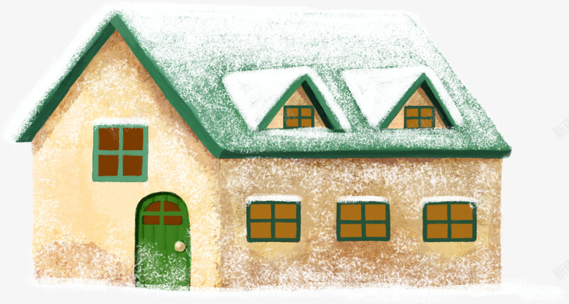 蒙着一层白雪的房屋png免抠素材_新图网 https://ixintu.com 冬季 小房子 房屋 手绘 白雪覆盖 窗户 门