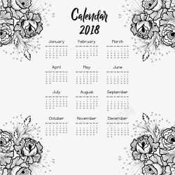手绘花装饰2018年日历模板素材
