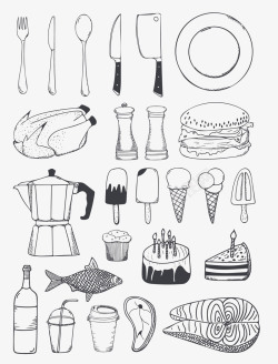 卡通厨房做饭厨房餐具线稿图高清图片