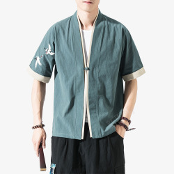 男款短袖衬衫夏季中国风唐装男短袖衬衫复古图标高清图片