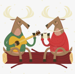 吉他卡通圣诞鹿弹琴矢量图高清图片