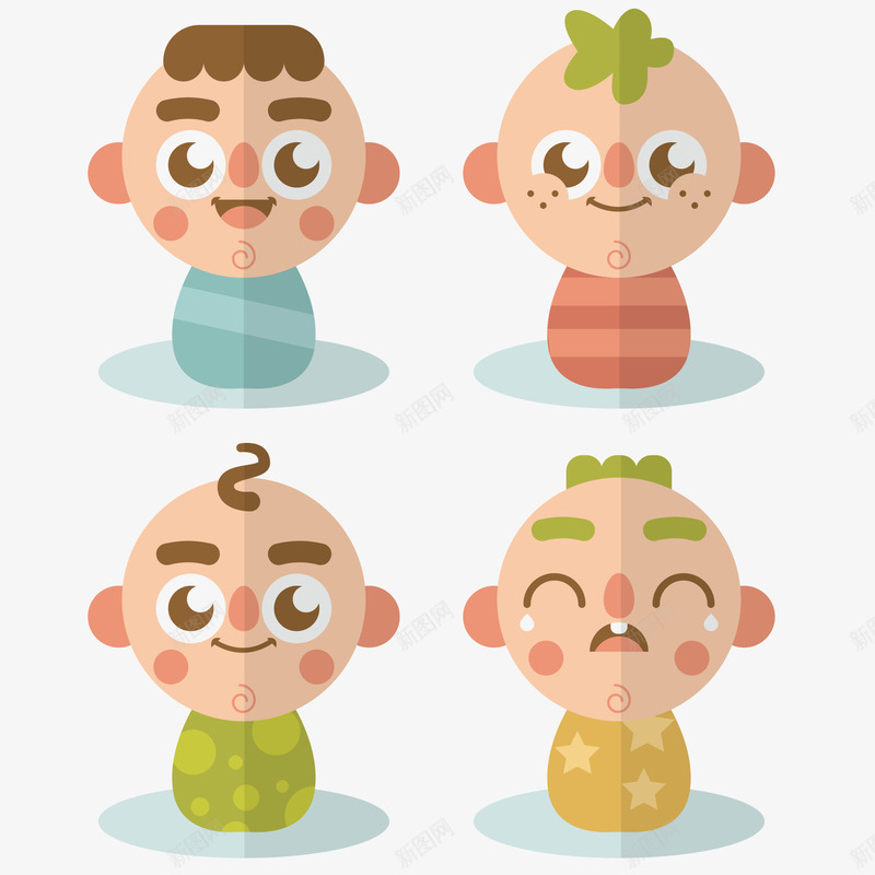 不同表情的婴儿脸矢量图ai免抠素材_新图网 https://ixintu.com 可爱 婴儿 脸 表情 矢量图