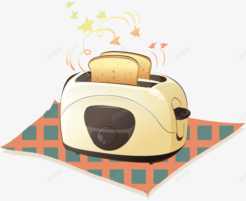 卡通面包机png免抠素材_新图网 https://ixintu.com 早餐 格子 面包 音符