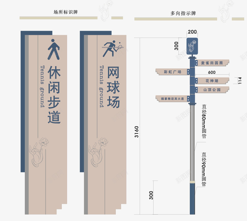 休闲步道及网球场导视牌png免抠素材_新图网 https://ixintu.com 休闲 休闲步道 导视牌 步道 网球场