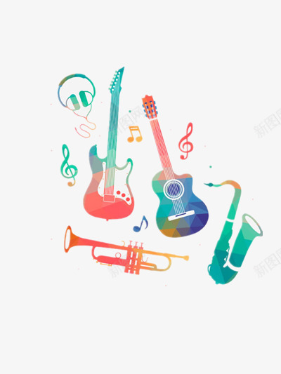 彩色色块乐器png免抠素材_新图网 https://ixintu.com 乐器 好看 彩色 海报设计元素 绚丽 色块 音乐