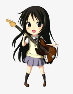 吉他图卡通版抱着吉他的小女孩高清图片