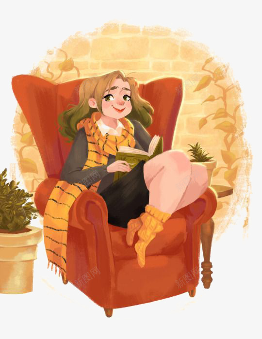坐在沙发上的女孩png免抠素材_新图网 https://ixintu.com 卡通 围巾 女孩 家居 手绘 插画 沙发