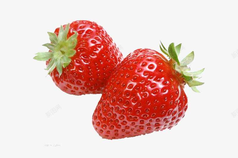 两个新鲜草莓png免抠素材_新图网 https://ixintu.com 绿色 美味 诱人 鲜红色