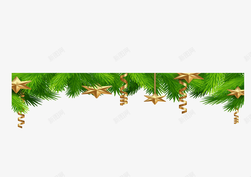 悬挂的圣诞装饰品png免抠素材_新图网 https://ixintu.com 圣诞装饰 悬挂的星星 植物 装饰图案 金色螺旋带 顶部装饰