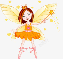 橙色连衣裙卡通飞翔的花仙子高清图片
