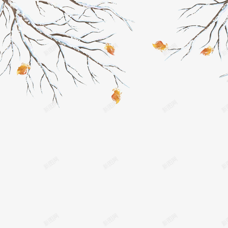 冬季植物psd免抠素材_新图网 https://ixintu.com 下雪 冬季 叶子 唯美 景色 枝丫 白色 白雪皑皑 落叶 雪花