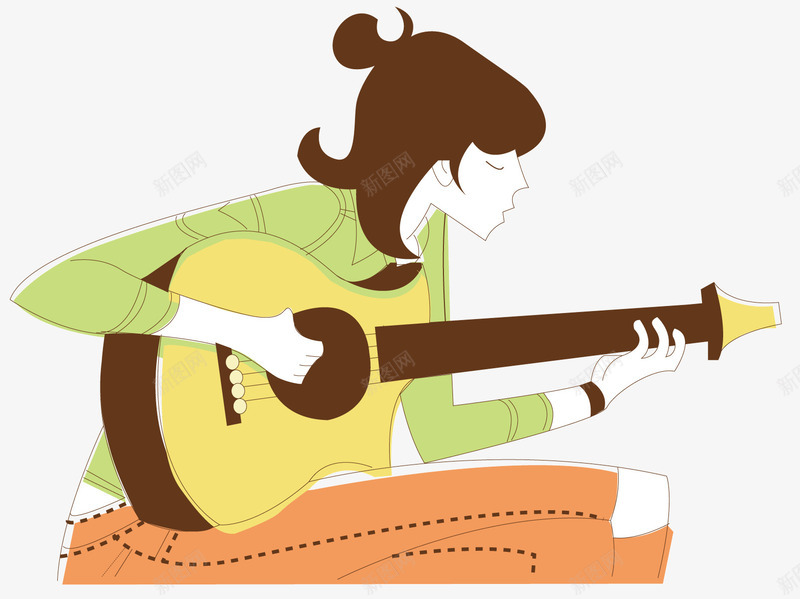弹吉他的女人矢量图ai免抠素材_新图网 https://ixintu.com 卡通 可爱的女生 女生 弹吉他的女人 弹音乐 玩音乐 矢量图