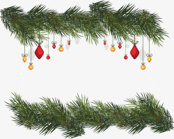 松树枝边框松树枝装饰圣诞球挂饰高清图片