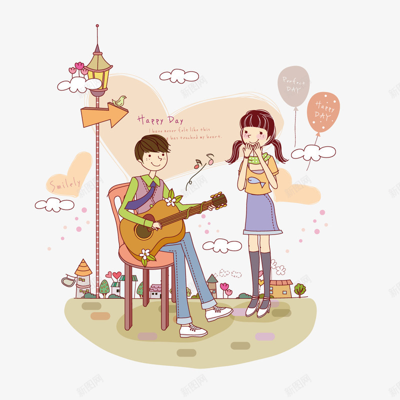 给女朋友弹吉他的男孩png免抠素材_新图网 https://ixintu.com 吉他 女朋友 男孩
