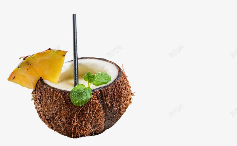 美味椰子汁png免抠素材_新图网 https://ixintu.com 椰子 椰子汁广告 热带水果 美味 菠萝 薄荷叶