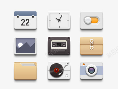 立体简约系统UI图标psd_新图网 https://ixintu.com 3D图标 UI icon 日历 相机
