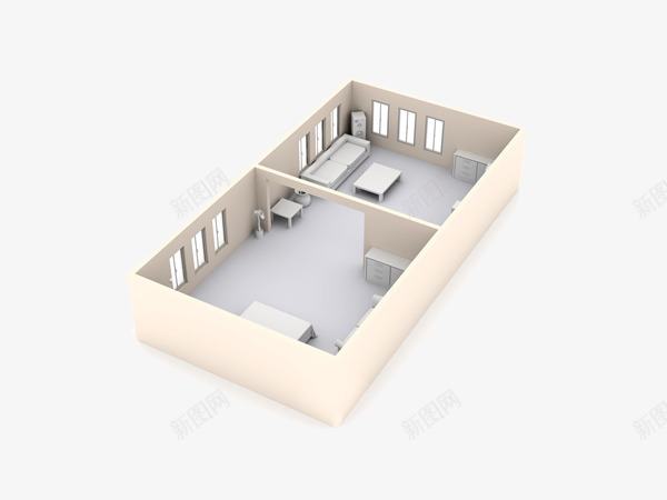 简约房间模型png免抠素材_新图网 https://ixintu.com 地产 宣传 家具家居 房间模型 效果图 装饰