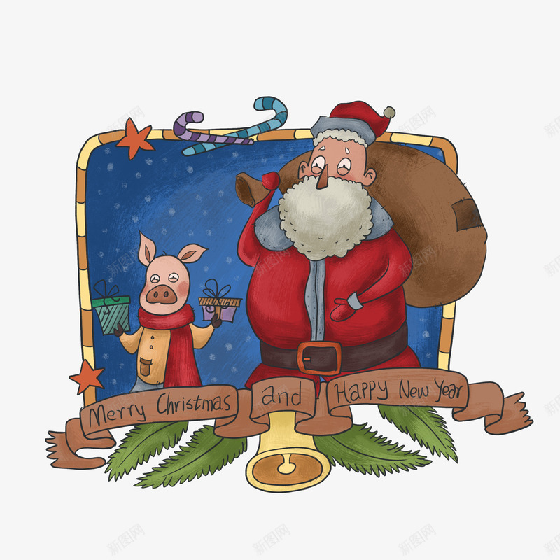 送礼物的圣诞老人麋鹿png免抠素材_新图网 https://ixintu.com 卡通 圣诞老人 圣诞节 礼物