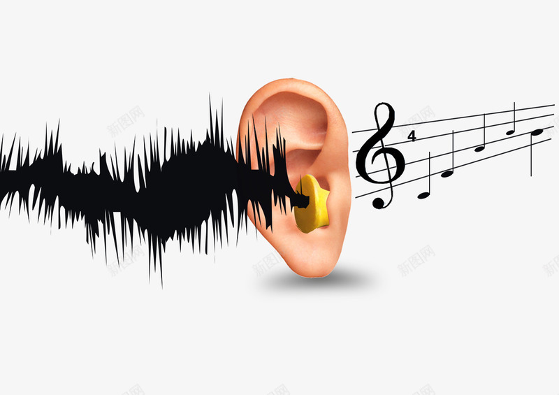 助听器png免抠素材_新图网 https://ixintu.com 助听器 助听器卡通 线条 耳朵 音符
