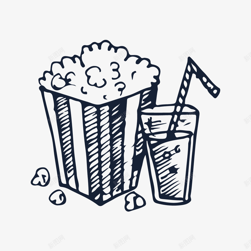 爆米花和可乐图标png_新图网 https://ixintu.com 垃圾食品 西餐 零食 食物