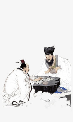 古人对弈手绘中国风插画2高清图片