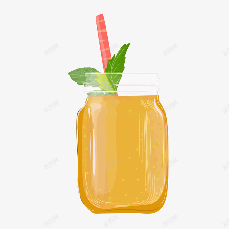 手绘橙汁饮料png免抠素材_新图网 https://ixintu.com 卡通果汁 卡通橙汁 玻璃瓶 饮品 饮料