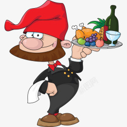 戴红帽子的小丑卡通戴红帽子的服务员手托盘子插高清图片