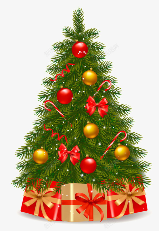 圣诞树礼物背景png免抠素材_新图网 https://ixintu.com 圣诞树 松树 礼物盒 红色铃铛 金色铃铛
