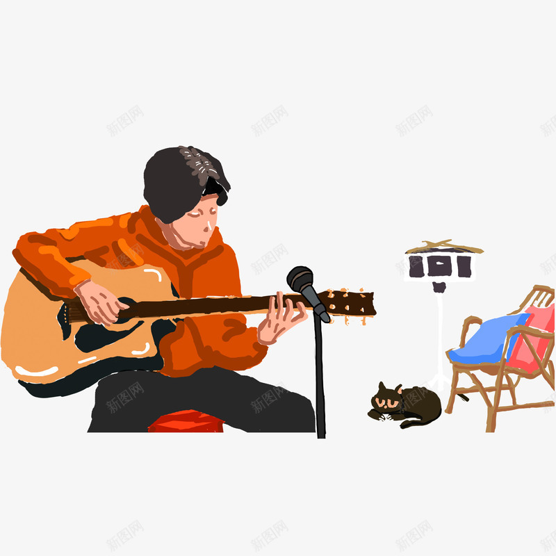 卡通手绘唱歌的男孩png免抠素材_新图网 https://ixintu.com 创意 动漫动画 卡通手绘 吉他弹唱 唱歌的男孩 简约