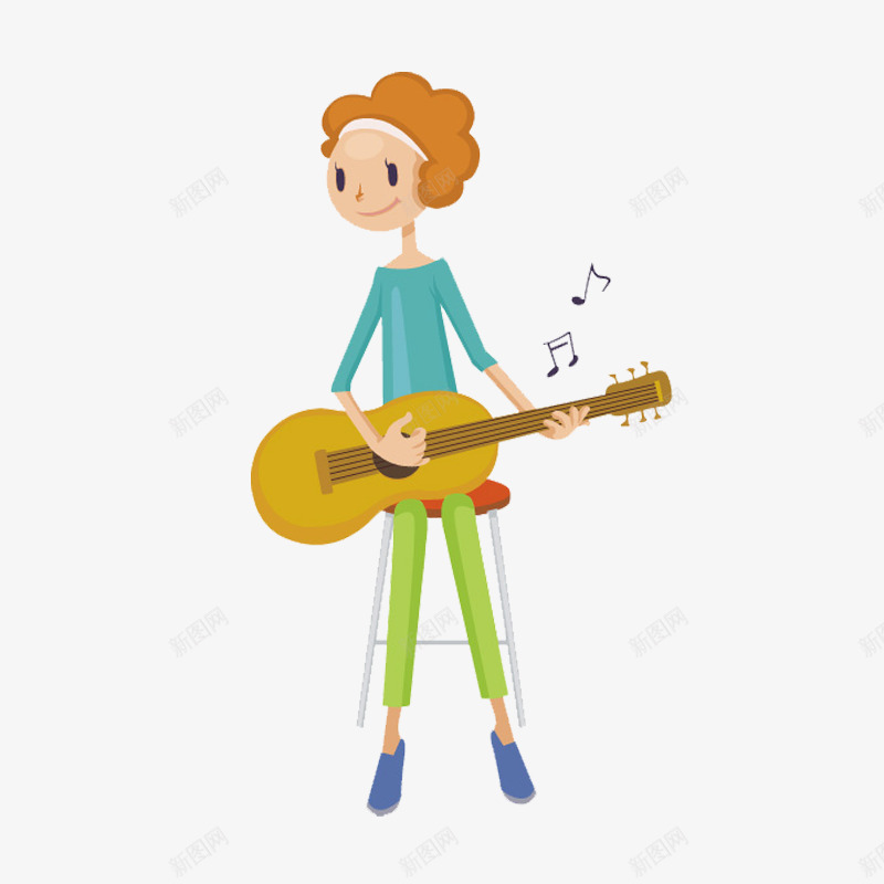 弹吉他的短发卷发女孩png免抠素材_新图网 https://ixintu.com 乐器 卷发 女孩 弹吉他 短发 音乐