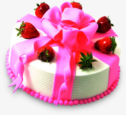 粉色丝带草莓蛋糕素材