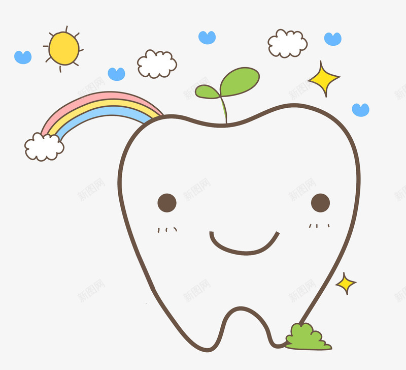 卡通可爱牙齿图png免抠素材_新图网 https://ixintu.com 一颗牙齿 创意的 卡通 可爱的 小草 彩虹 牙齿 牙齿修护卡通图 表情