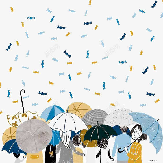 打伞的人png免抠素材_新图网 https://ixintu.com 创意 卡通 手绘 插画 文艺 清新 糖果 雨伞