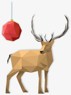 红色圣诞吊球和驯鹿素材