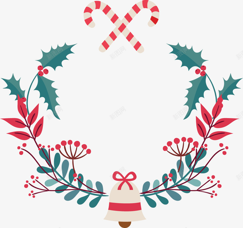 圣诞节橄榄枝庆祝装饰png免抠素材_新图网 https://ixintu.com 圣诞节 庆祝装饰 橄榄枝 花草 铃铛