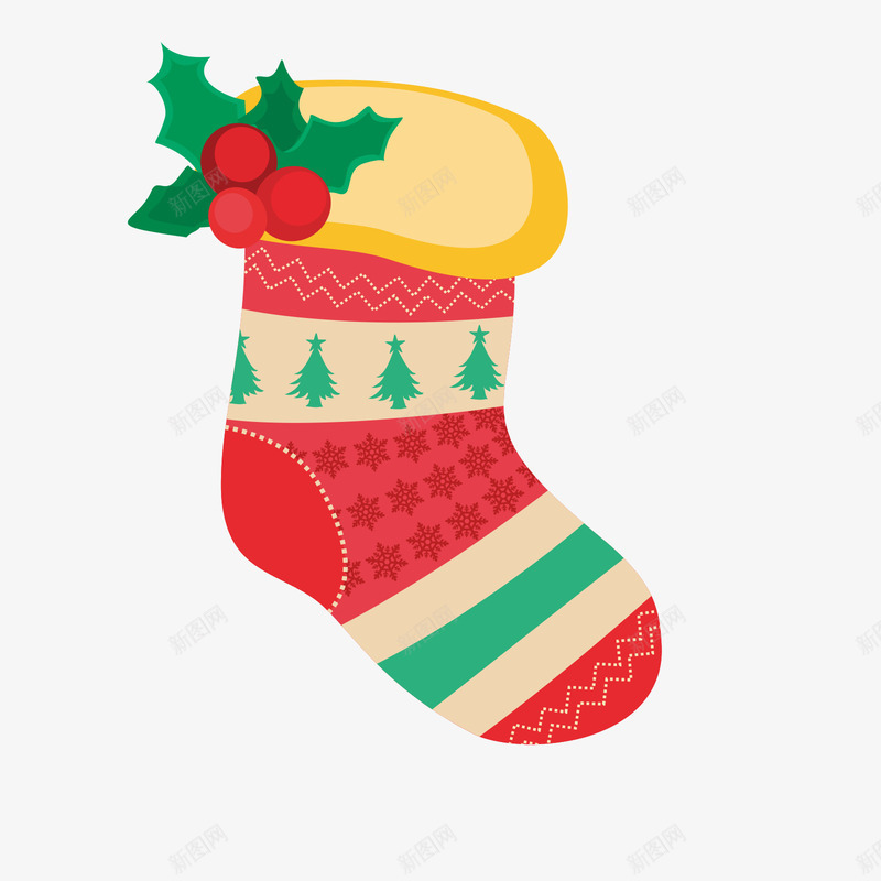 红色的圣诞袜子矢量图ai免抠素材_新图网 https://ixintu.com 圣诞 红色 红色袜子 绿色 节日 袜子 黄色 矢量图