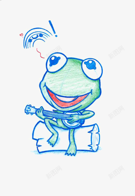 弹唱的青蛙png免抠素材_新图网 https://ixintu.com 卡通青蛙 弹吉他 弹唱 拟人