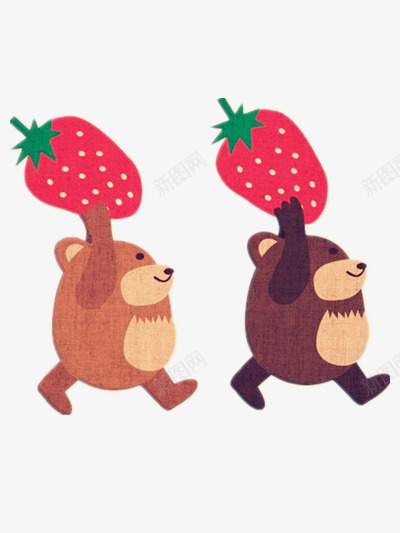 运水果的棕熊png免抠素材_新图网 https://ixintu.com 动物 红色 绿色 草莓 草莓熊