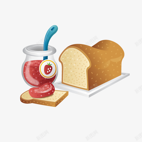 卡通面包和草莓果酱png免抠素材_新图网 https://ixintu.com 动漫动画 勺子 卡通手绘 草莓果酱 装饰图 面包 食物