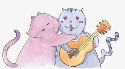 弹吉他的情侣情人节亲嘴的猫咪高清图片