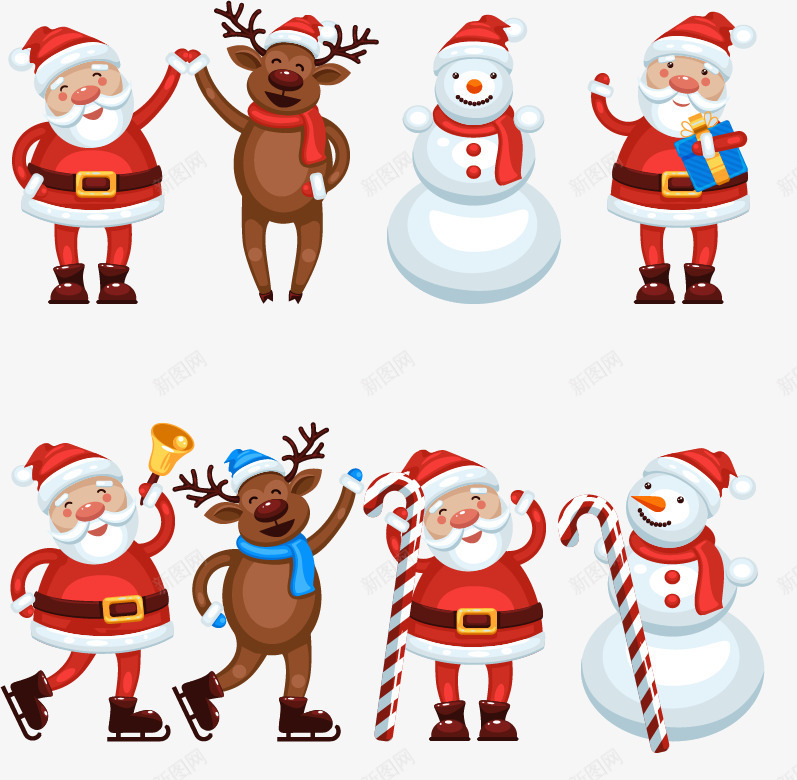 8款可爱圣诞角色png免抠素材_新图网 https://ixintu.com 唱歌跳舞 喇叭 围巾 圣诞帽 圣诞老人 滑雪鞋 雪人 驯鹿 麋鹿