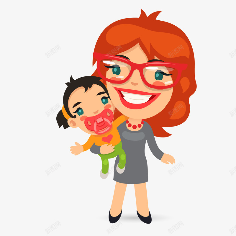 卡通抱着婴儿的女性矢量图ai免抠素材_新图网 https://ixintu.com 人物设计 卡通 婴儿 母婴 母爱 笑容 矢量图