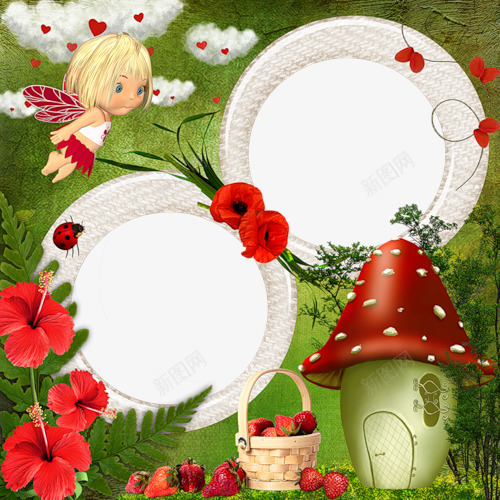 漂亮的蘑菇相框片png免抠素材_新图网 https://ixintu.com 相框 篮子 草莓 蘑菇